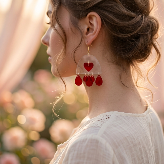 Modelo utilizando aretes de acrilico cristal cortados a laser