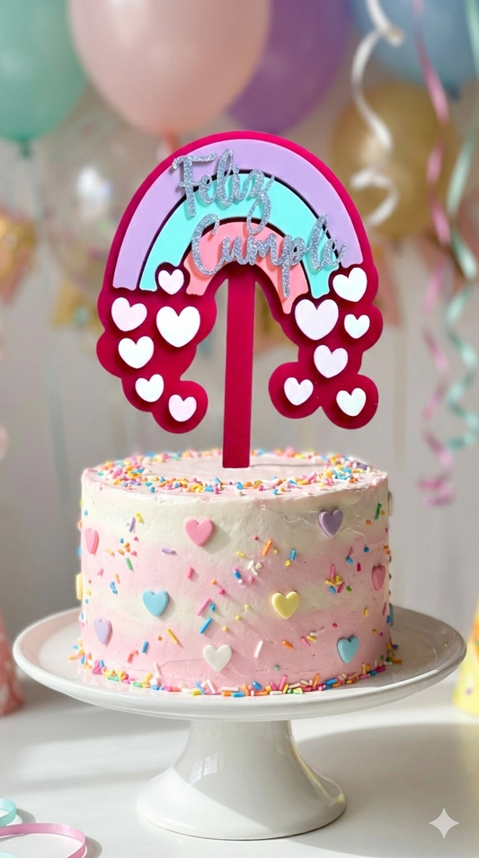 Cake Topper Arcoiris Glitter