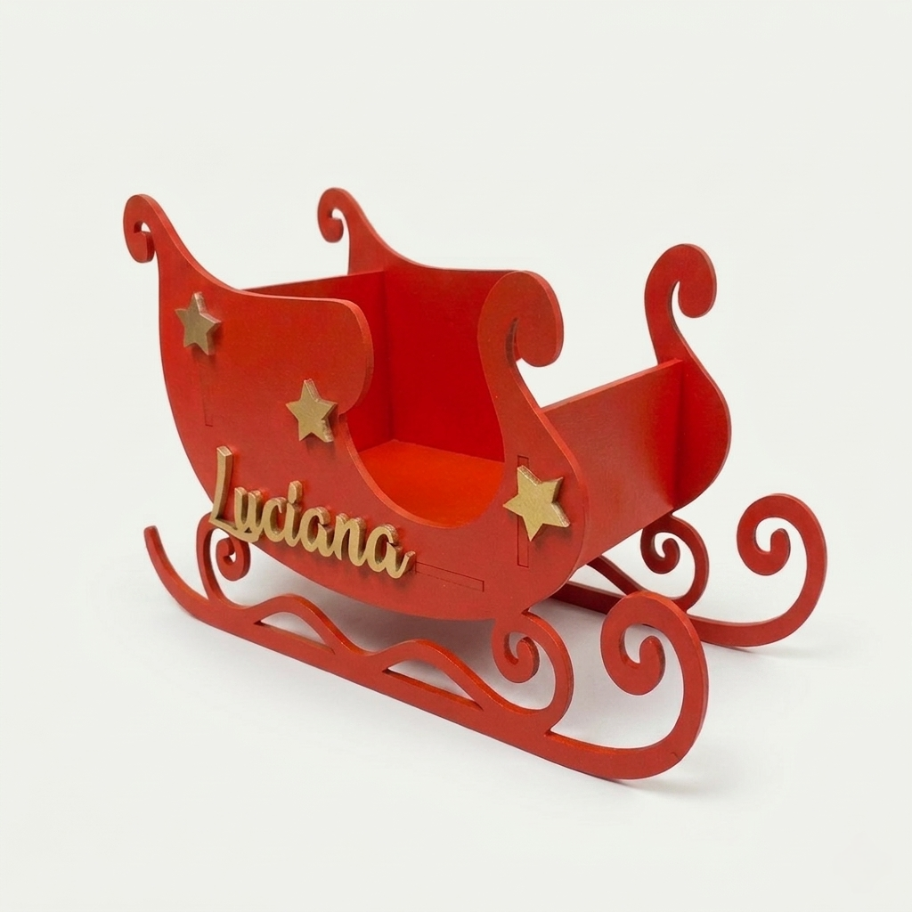 Dulceros con diseño de trineo navideño en madera MDF pintados y armados a mano. Cajas personalizadas para aguinaldos, decoración bajo el árbol de Navidad, centros de mesa festivos y organizador.