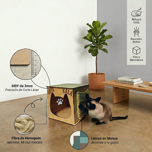 mueble gatos cozy rascador refugio mdf corte laser personalizable
